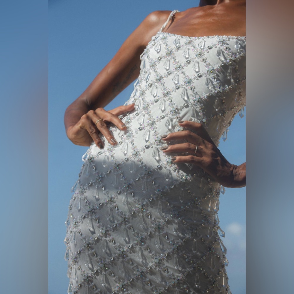 Oceanus Calliope Luxury Crystal White Party Dress